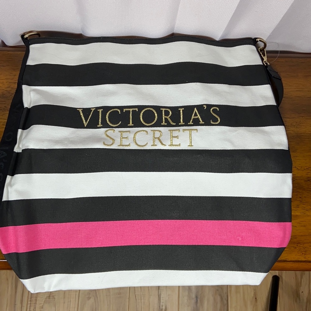 Victoria Secret black/white striped bag